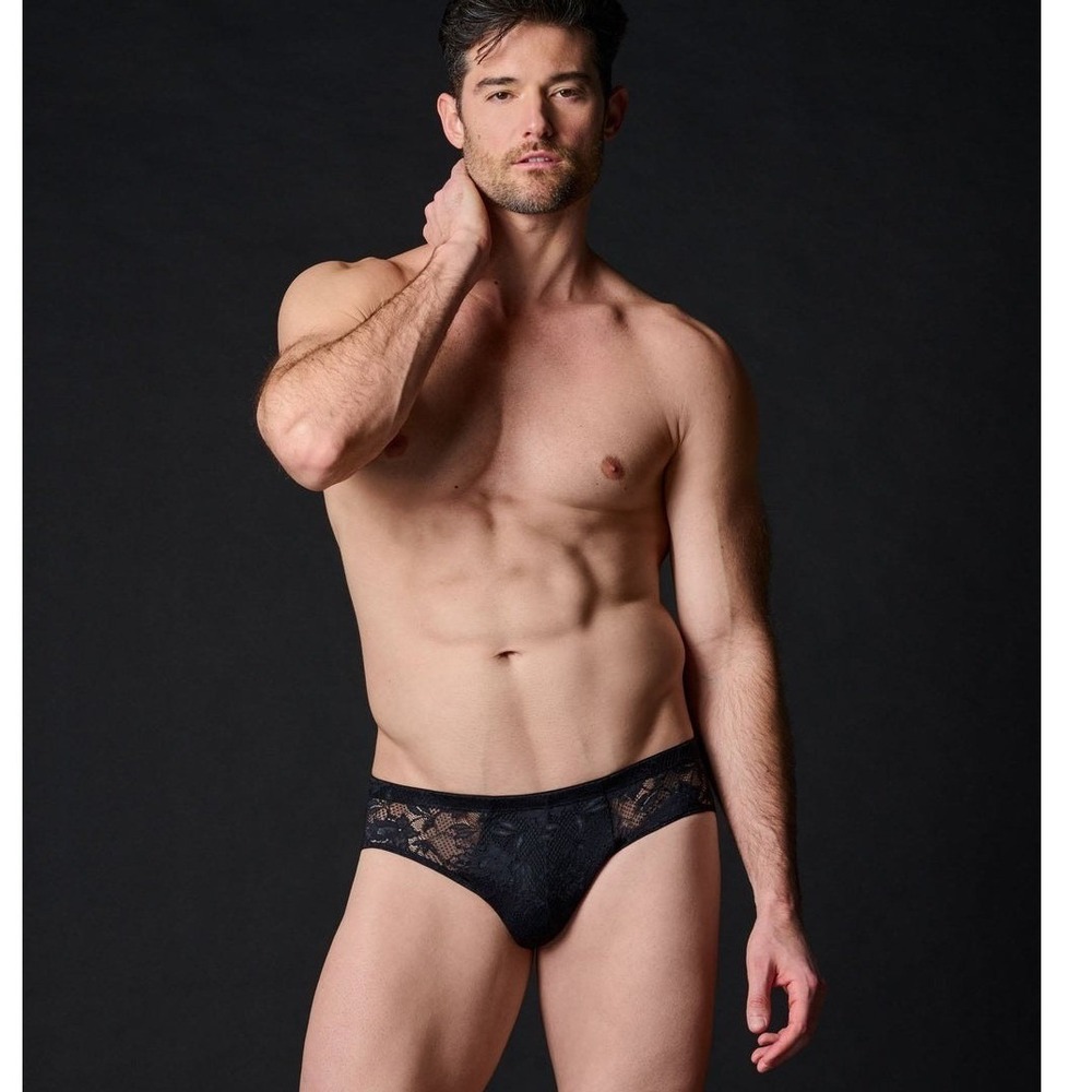 Cosabella Never Say Never Mens Black Floral Lace Briefs Low Rise Underwear NWT